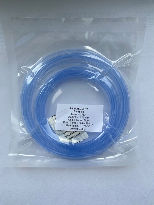 Vzorek Primaselect PLA - 1,75 mm - transparentní modrá Vzorek Primaselect PLA - 1,75 mm - transparentní modrá
