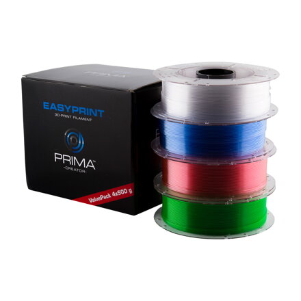EasyPrint PETG Value Pack - 1,75 mm - 4x 500 g (celkem 2 kg) - průhledná, růžová, světle modrá, zelená
