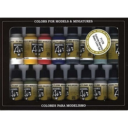 Vallejo: Basic Colors - Acrylic 16 Airbrush Paint Set for Model and Hobby 71178