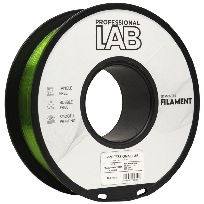 Filament Professional LAB PETG TRANSPARENTNÍ ZELENÁ 1,75 mm 1 kg